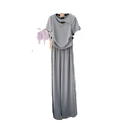 休闲套装女短袖阔腿裤炸街两件套