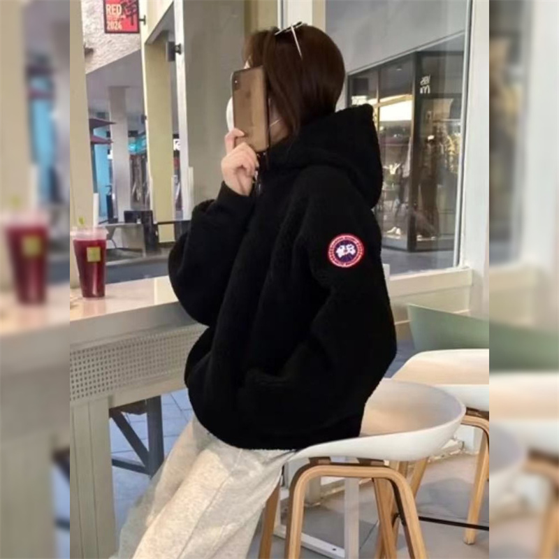 连帽拉链羊羔绒外套女秋冬季新款宽松显瘦保暖加绒加厚颗粒绒卫衣