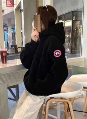 连帽拉链羊羔绒外套女秋冬季新款宽松显瘦保暖加绒加厚颗粒绒卫衣