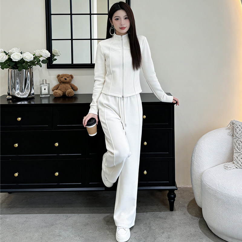巨好看春装一整套显瘦气质修身立领拉链卫衣阔腿裤休闲运动套装女
