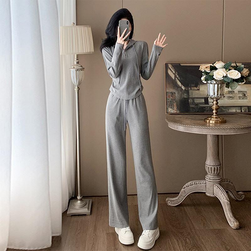 连帽卫衣阔腿裤休闲套装女两件套
