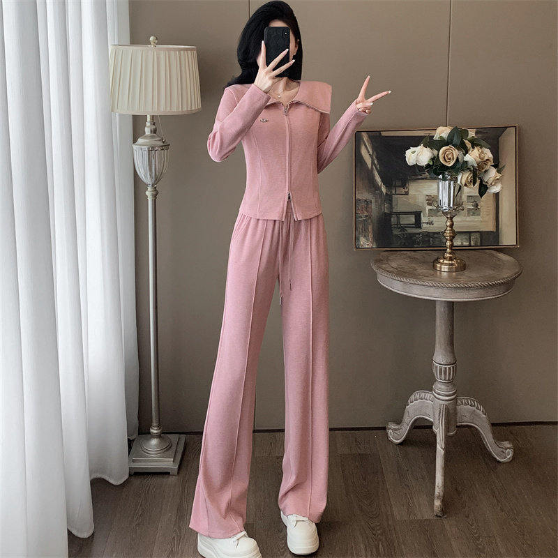 休闲套装女拉链卫衣阔腿裤两件套
