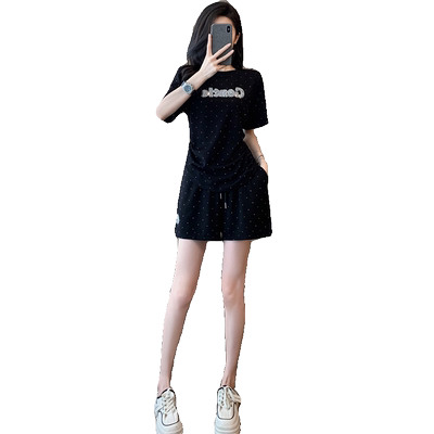 高级感黑色休闲套装女运动两件套