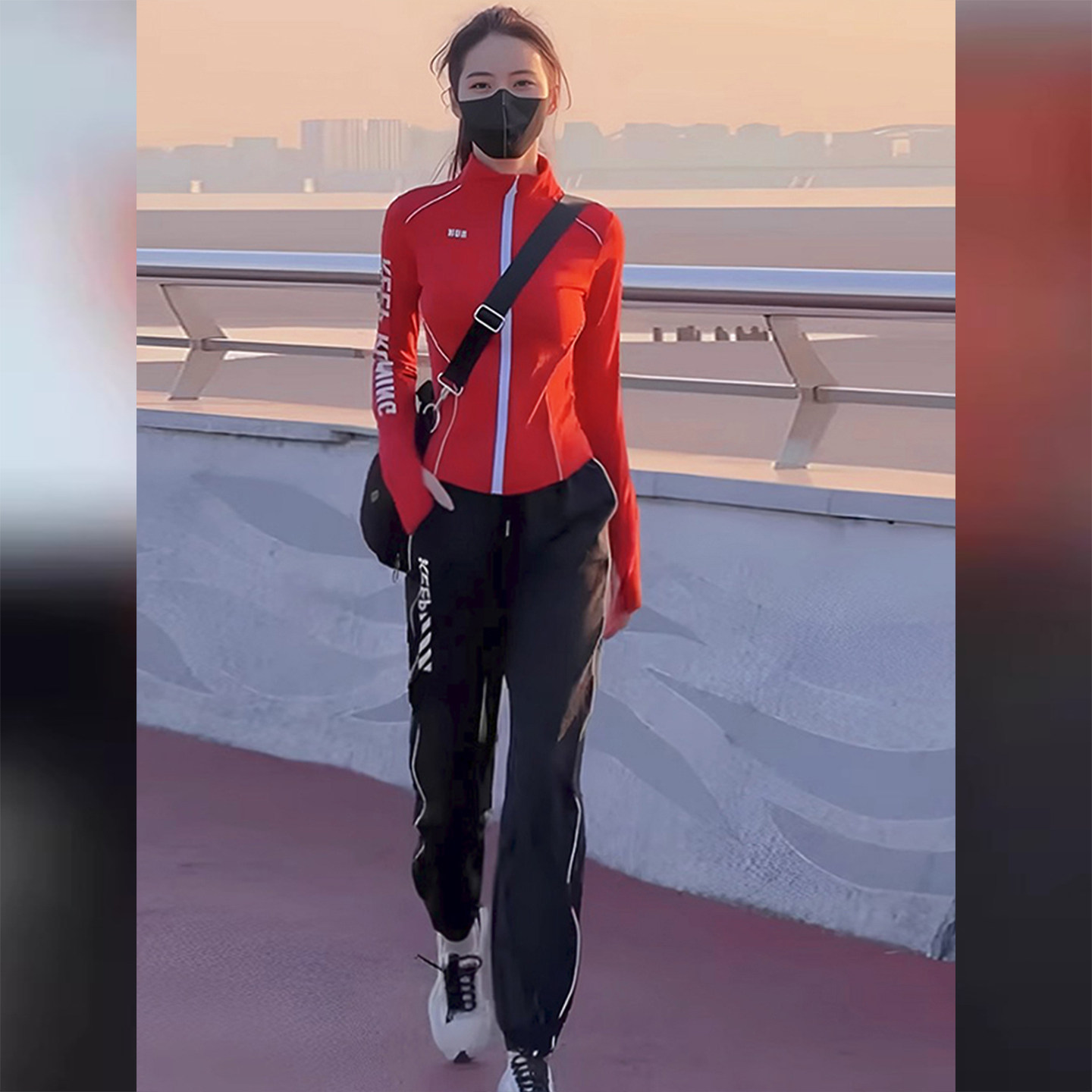 拉链外套束脚裤运动跑步服两件套
