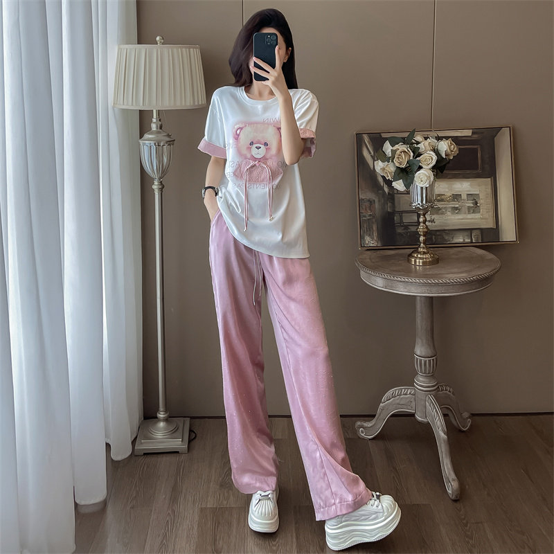 炸街减龄洋气休闲套装女2026夏季新款宽松短袖阔腿裤运动两件套潮