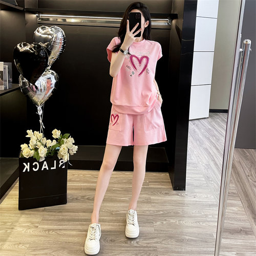 粉色短袖短裤休闲套装女两件套
