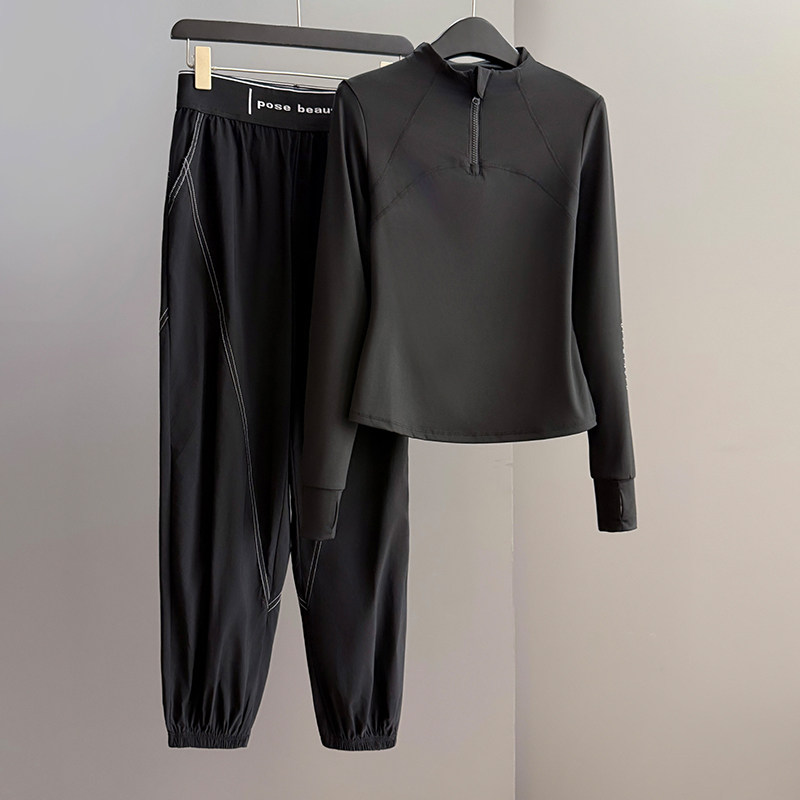 时尚休闲套装女2026春季新款修身立领上衣束脚裤运动服穿搭两件套