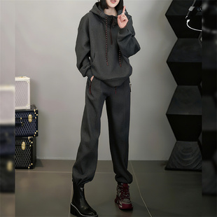 欧货时尚休闲套装女秋冬减龄加绒连帽卫衣阔腿裤高级感运动两件套