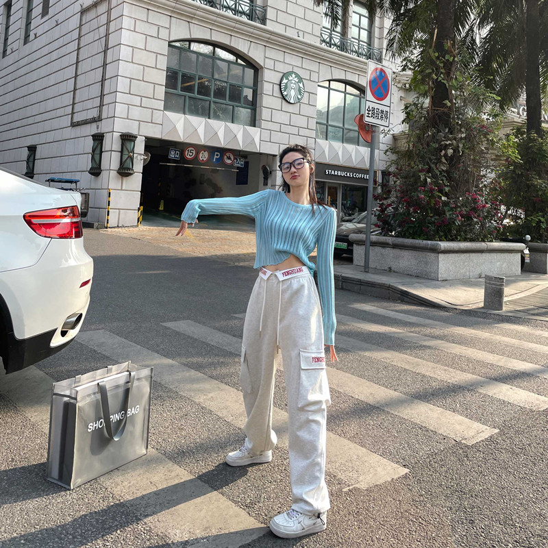 时尚镂空长袖上衣套装女夏季2023新款防晒衫工装裤减龄洋气两件套