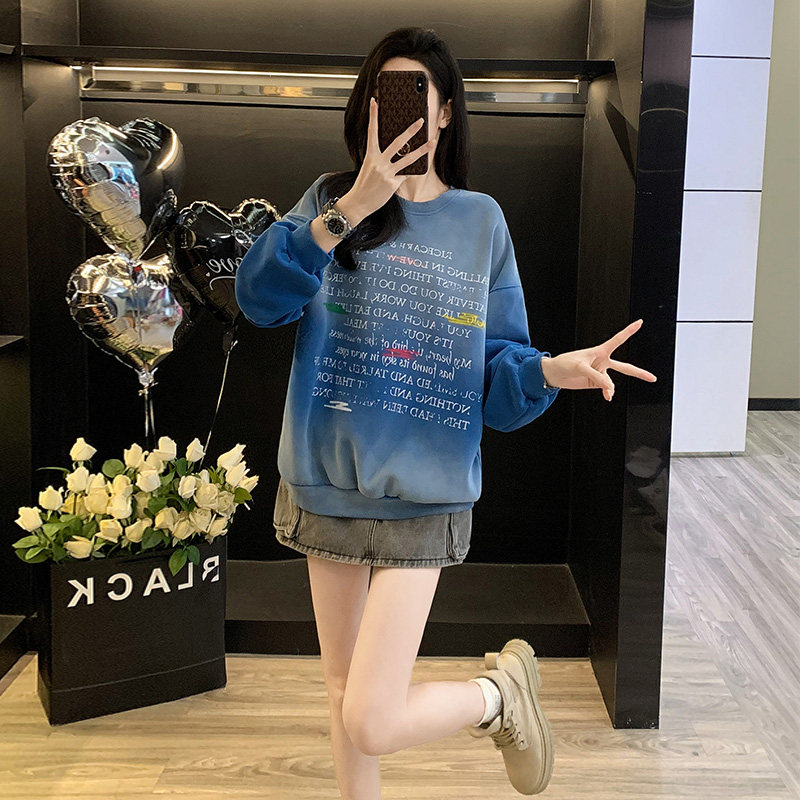 美式复古渐变色圆领卫衣女秋冬