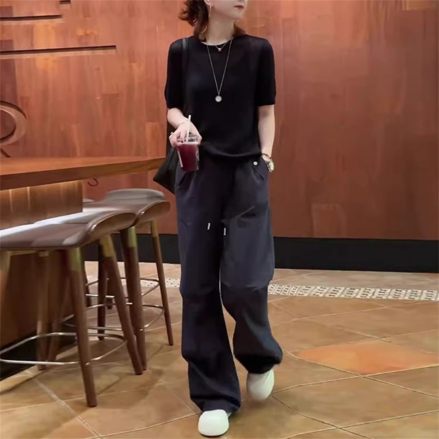 巨好看穿搭一整套夏季宽松显瘦短袖阔腿裤减龄时尚休闲运动套装女