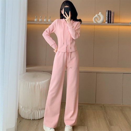 休闲套装女卫衣拉链阔腿裤两件套