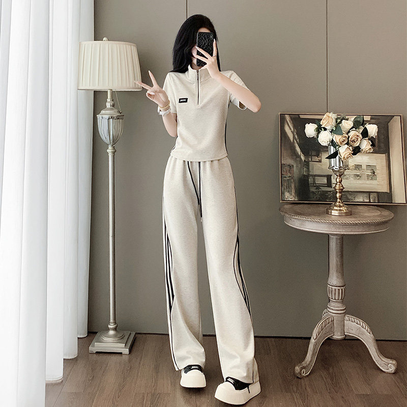 高级感时尚休闲运动套装女夏季新款减龄气质港风短袖阔腿裤两件套