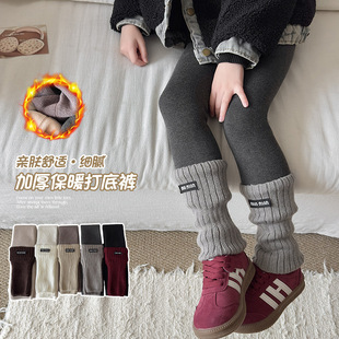 女童时髦打底裤秋冬外穿竖条纹儿童加绒加厚假拼接堆堆袜套连裤袜