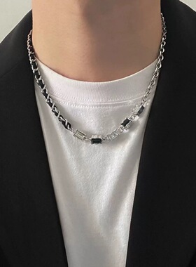 2025新款黑白锆石黑色绳子拼接项链女小众简约风高级感手链男配饰