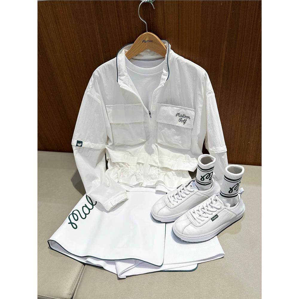 24夏秋新款款malbon高尔夫服装女士拉炼立领薄款外套袖子可拆