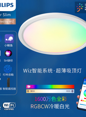 飞利浦智能卧室吸顶灯现代简约彩光超薄lled护眼极简调光rune