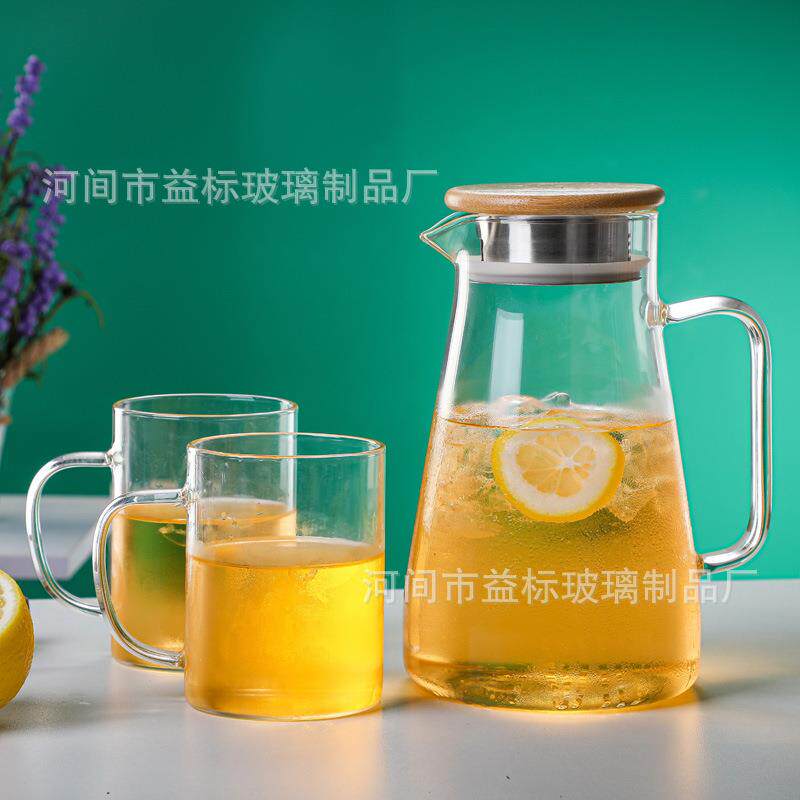 高硼硅玻璃耐热凉水壶大容量耐热透明果汁饮料壶家用冷水壶大方把