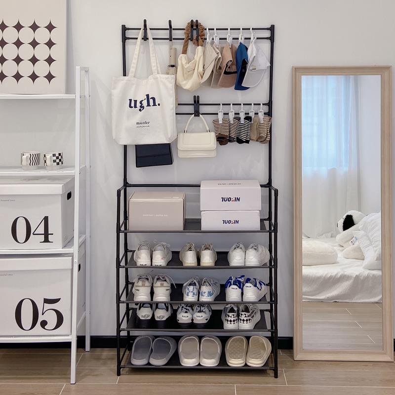 5V出租房用鞋架衣帽架一体宿舍门口家用室内好看鞋柜衣架简易鞋架