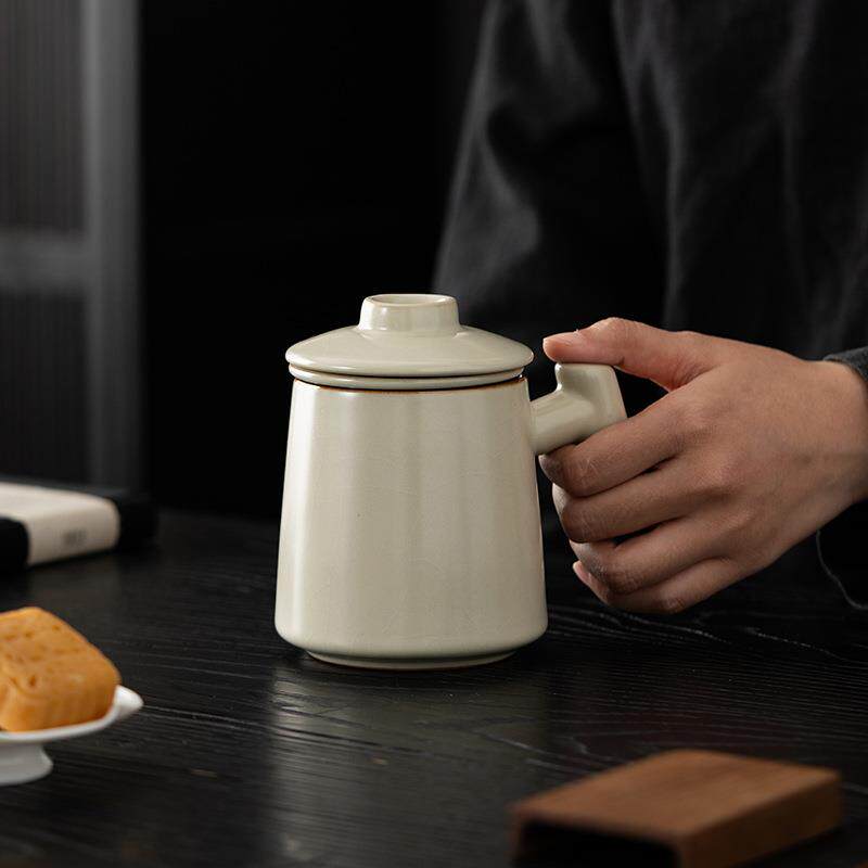 汝窑领导办公杯汝瓷开片茶水分离泡茶杯带盖过滤网陶瓷杯水杯礼品