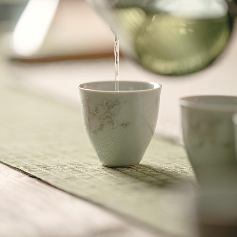 束刻 手工茶杯复古梅花暖心杯小品茗杯功夫茶具陶瓷茶杯套装单杯
