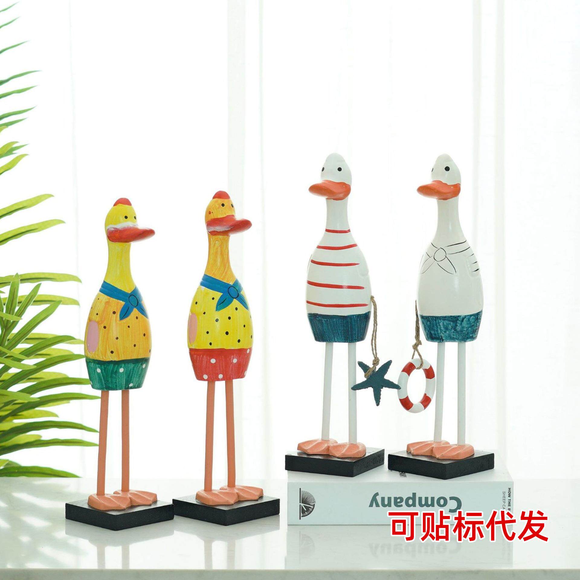 北欧木制摆件彩绘情侣鸭家居装饰桌面摆件动物可爱鸭子幼儿园装饰