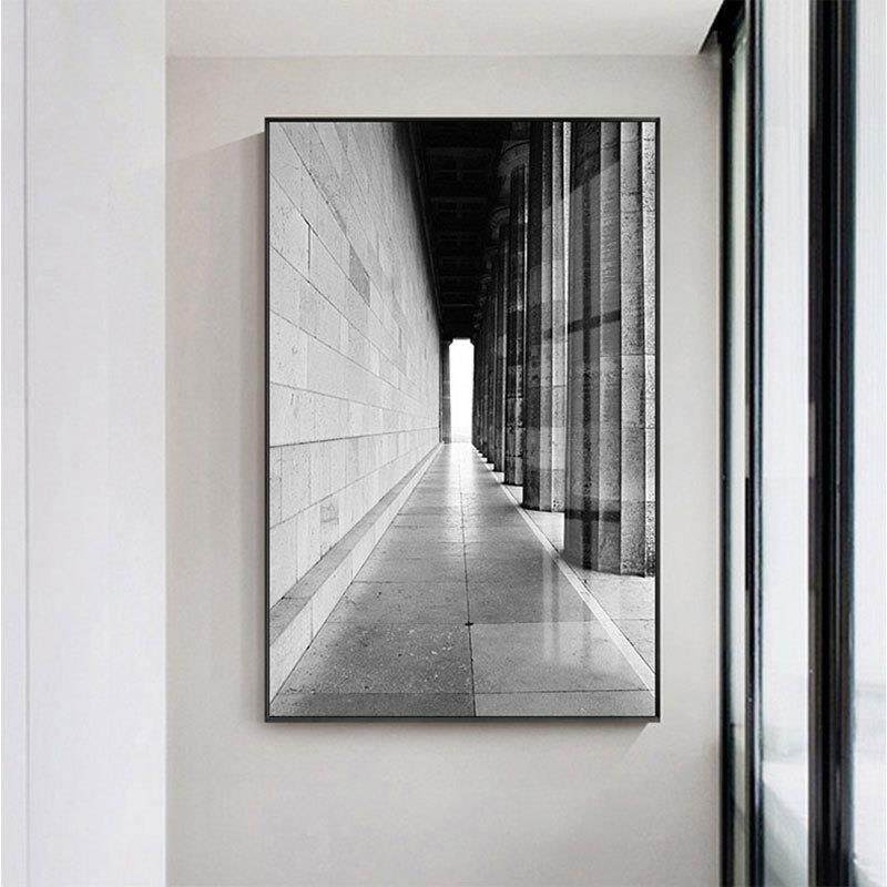 现代简约黑白灰装饰画客厅建筑空间挂画样板间玄关抽象工业风壁画