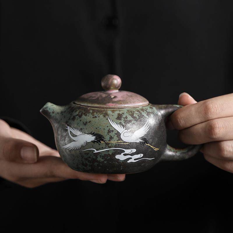 窑变焕彩瑞鹤呈祥西施壶手工复古陶瓷功夫茶壶小壶单壶普洱泡茶器