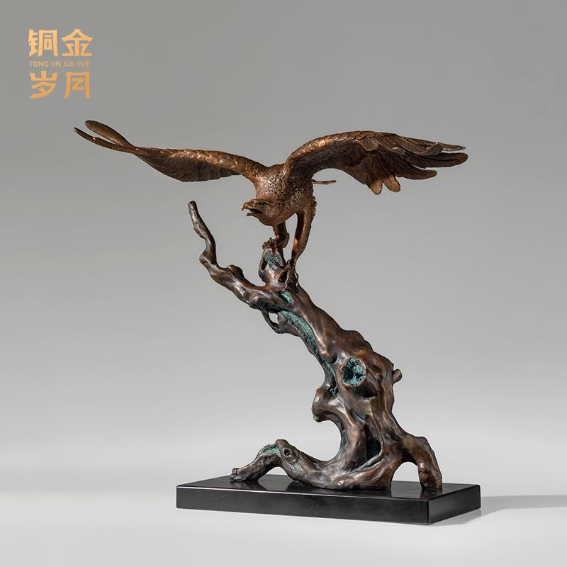 铜金岁月大鹏展翅老鹰黄铜摆件老板办公室书房前台桌面装饰工艺品