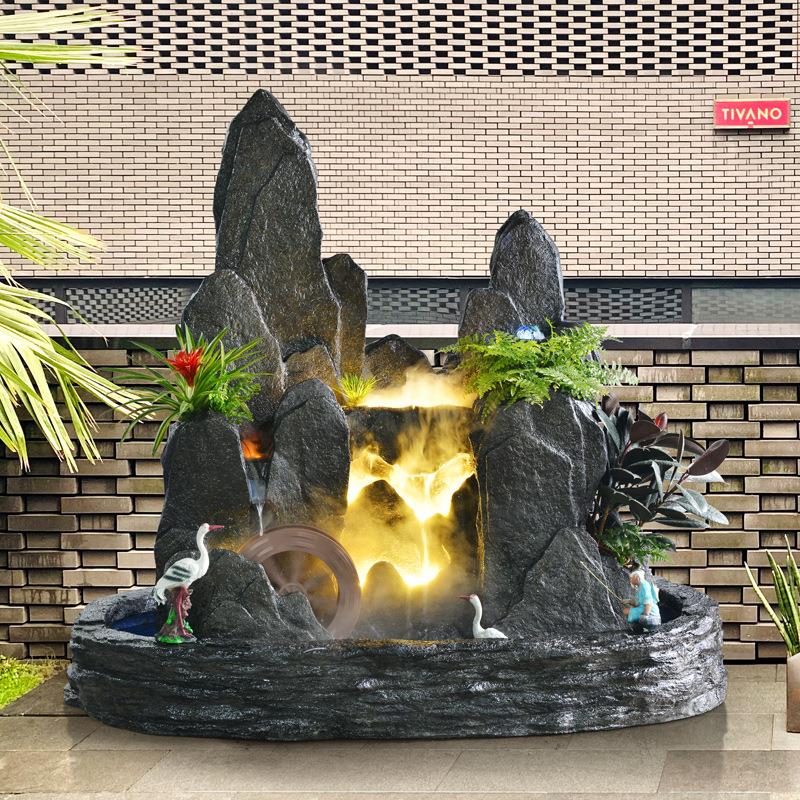 大型室内客厅假山流水喷泉花园庭院山水景观盆景瀑布入户酒店鱼池
