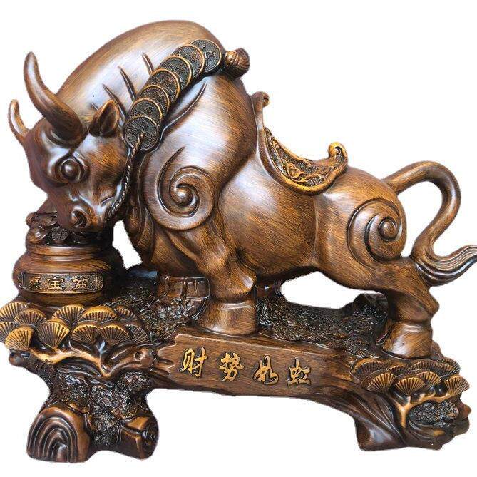 运势如虹 镀金色牛气冲天 树脂工艺品 风水摆件 开业家居装饰礼品