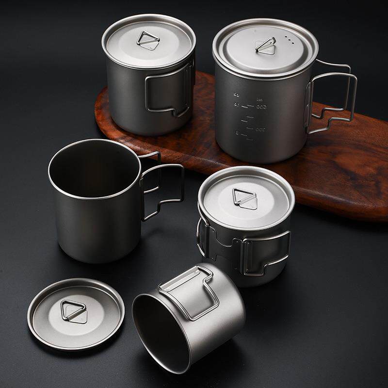 野营钛杯带盖纯钛户外马克杯露营折叠杯 水杯餐具带把钛合金杯子