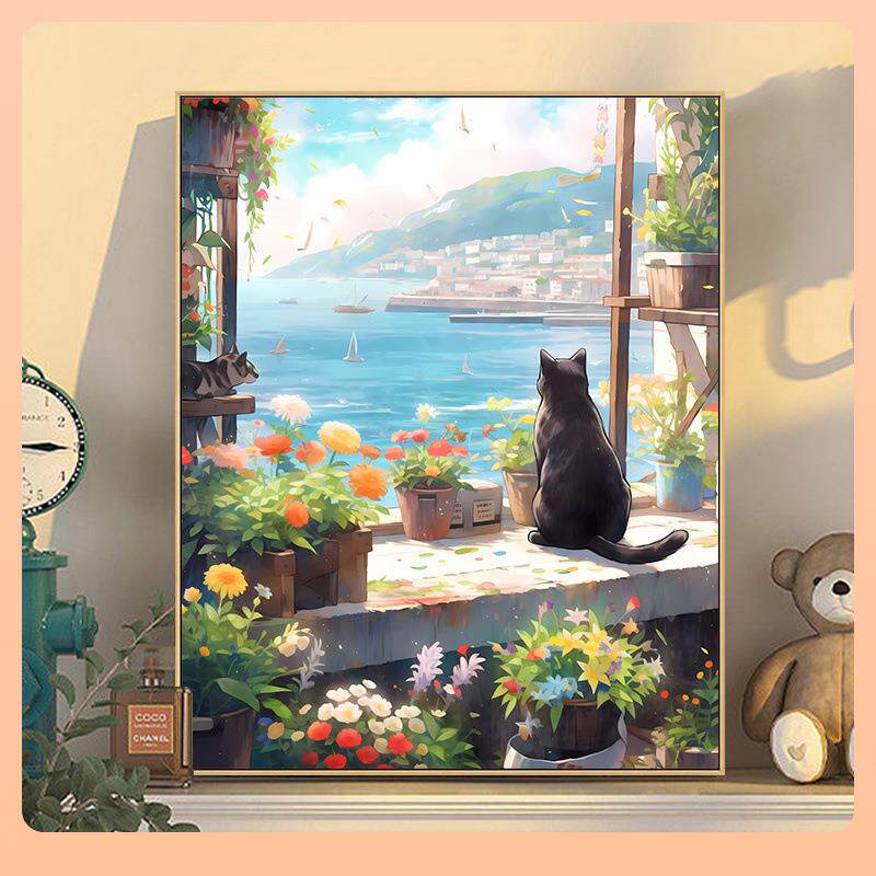 ⇕西海岸 数字油画Diy手绘风景画画填色丙烯油彩涂色填充画