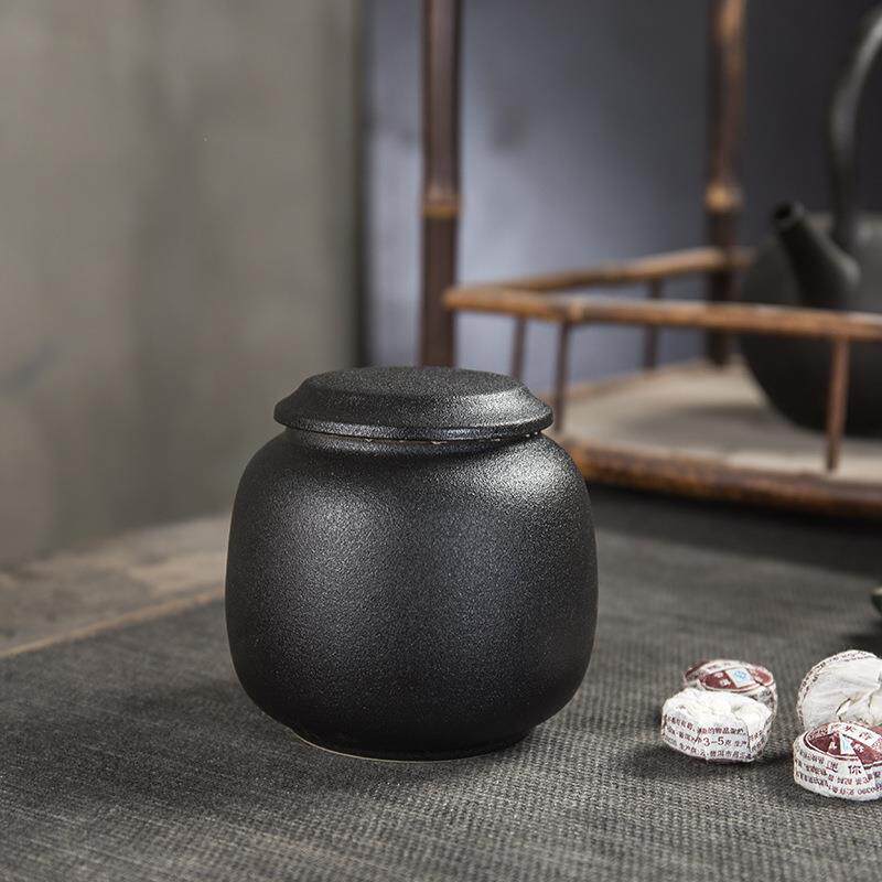 黑陶茶叶罐陶瓷小号 茶叶包装盒圆形散茶密封罐储藏罐2两礼品