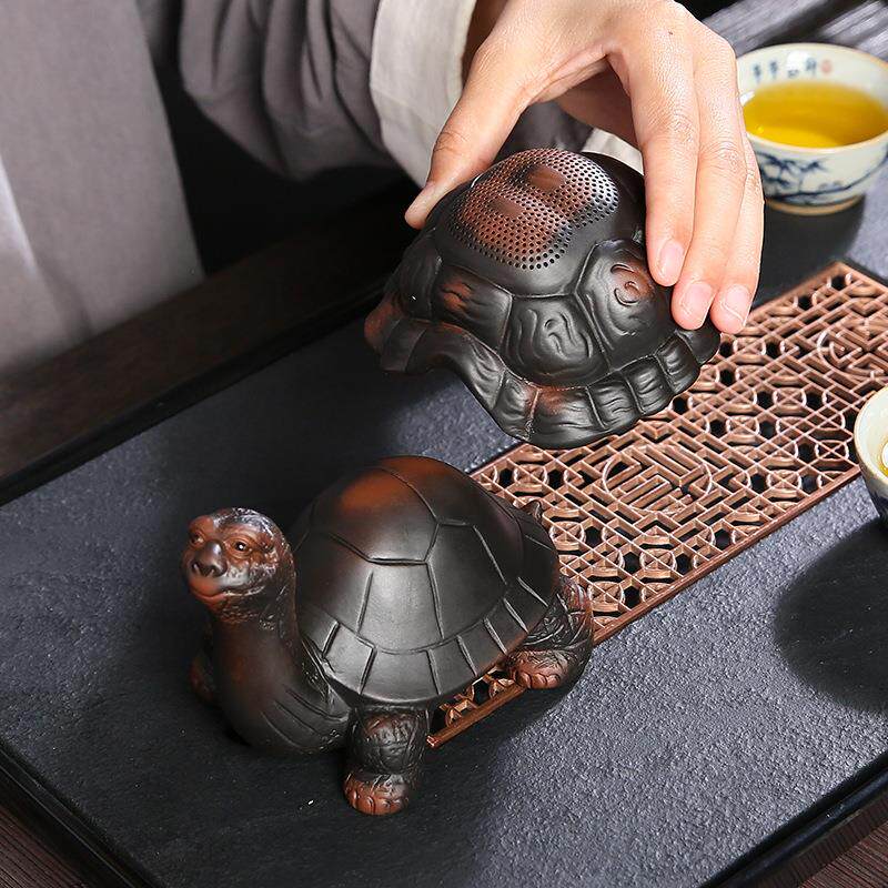 紫陶一体茶滤乌龟茶宠摆件家用功夫茶分离器配件陶瓷茶漏全瓷茶漏