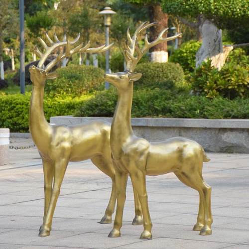 户外大型仿真铜麋鹿玻璃钢雕塑房地产装饰抽象梅花鹿园林动物摆件