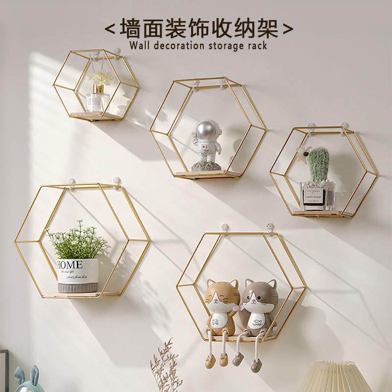 ins客厅置物架挂墙免打孔墙面壁挂收纳背景墙装饰品墙上铁艺架子