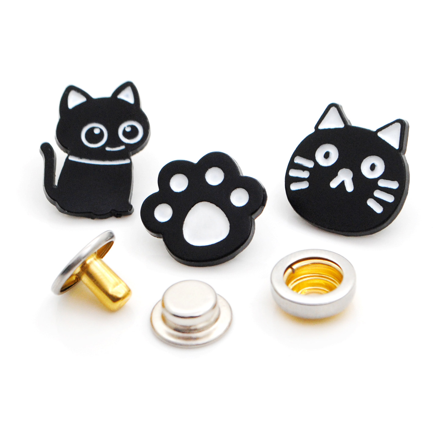 新款卡通黑白色可爱猫咪猫掌金属四合扣儿童服装帆布箱包拼豆按扣