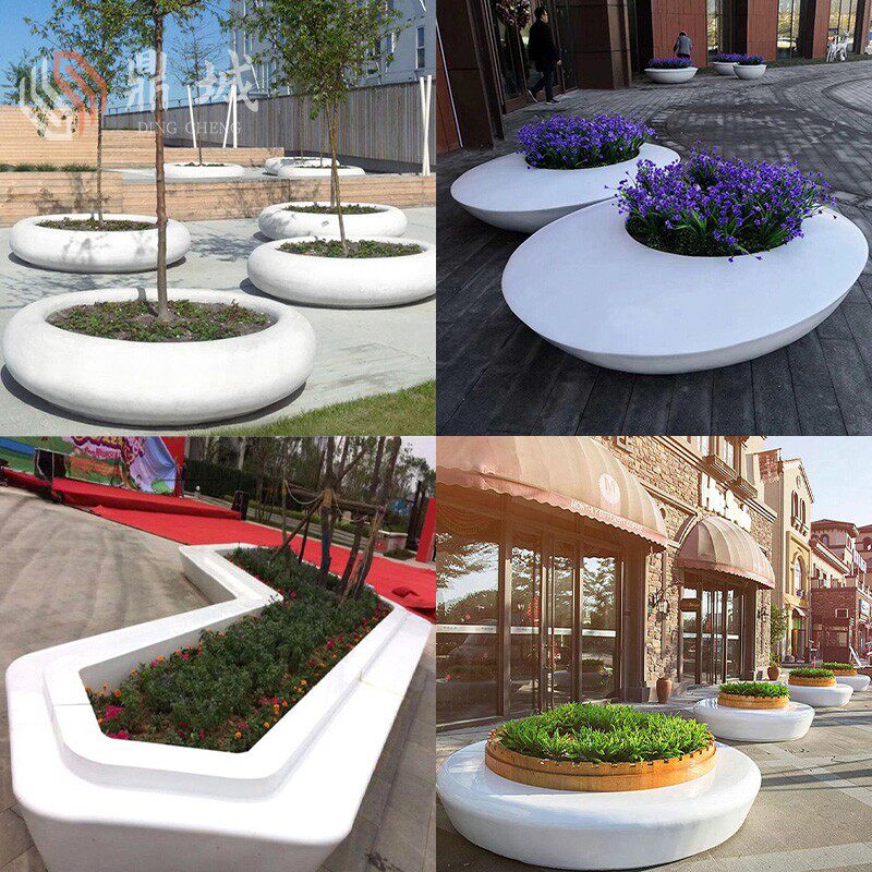 玻璃钢商场休闲座椅GRC树池花坛户外创意公园GRG长条坐凳大花盆