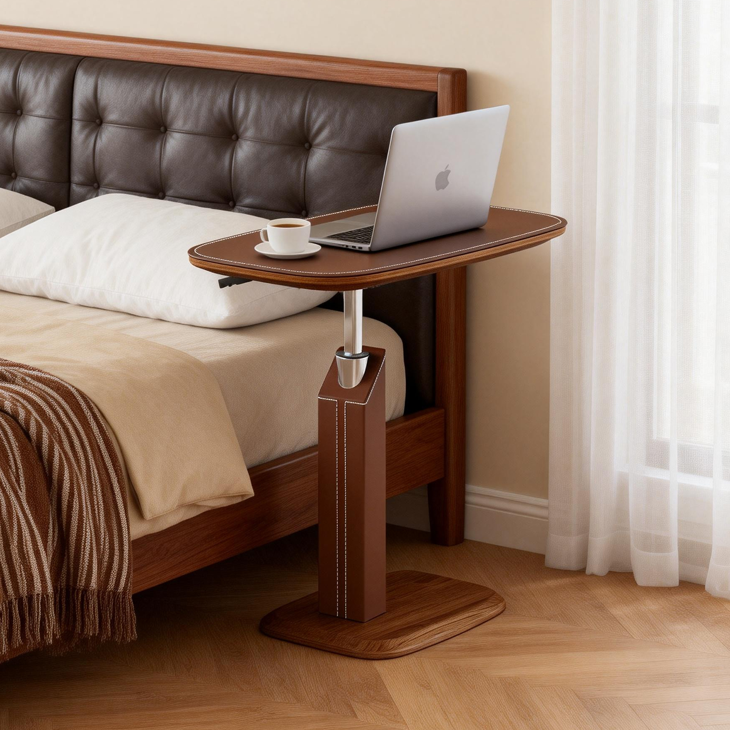 耶特可移动旋转升降马鞍皮床边桌