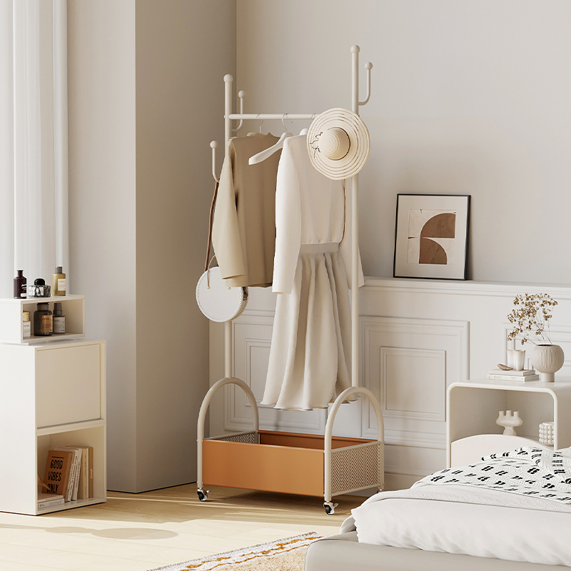 耶特移动铁艺皮革脏衣篮衣帽架