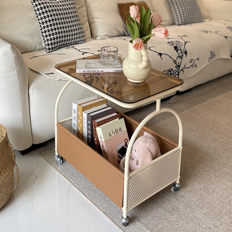 耶特奶油风可移动玻璃边几边桌