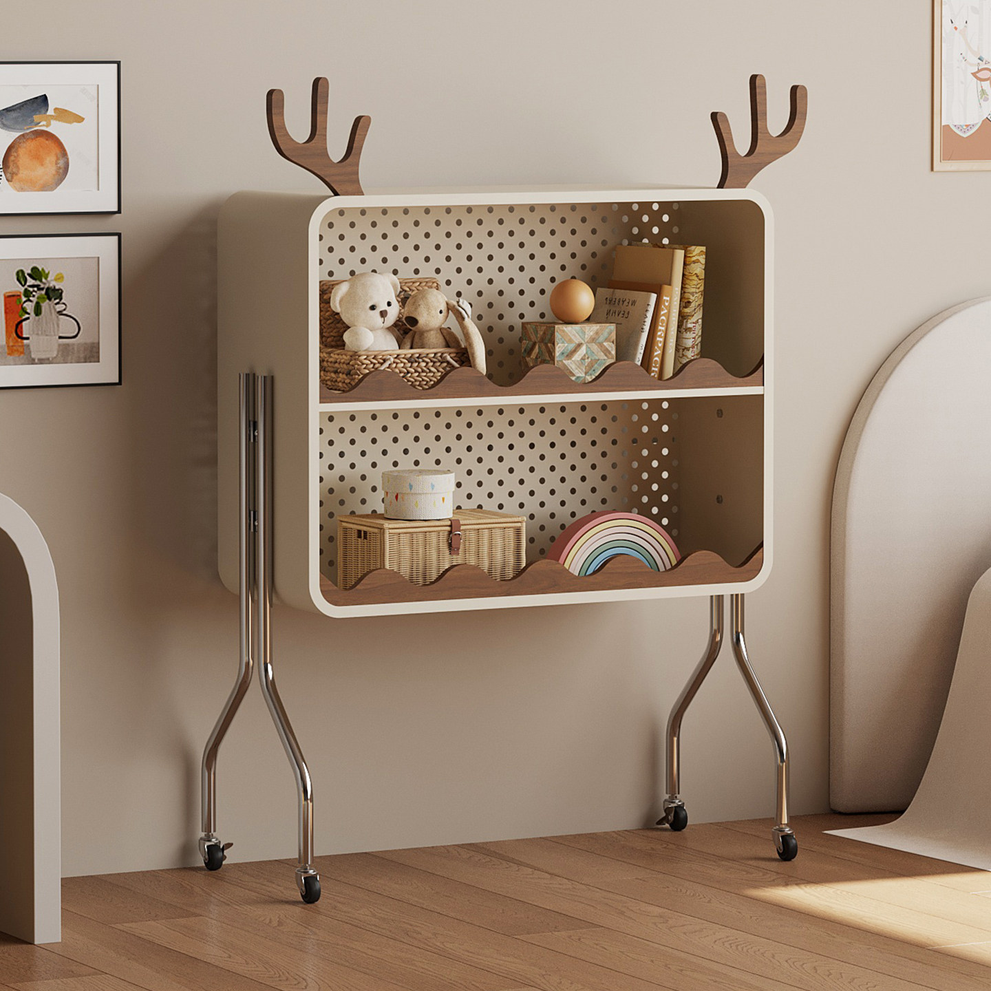 耶特多层奶油风可移动儿童书架