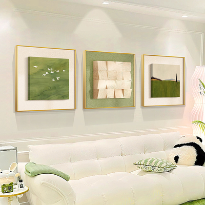 立体绿色奶油风客厅挂画沙发背景墙装饰画法式原木壁画2025新款