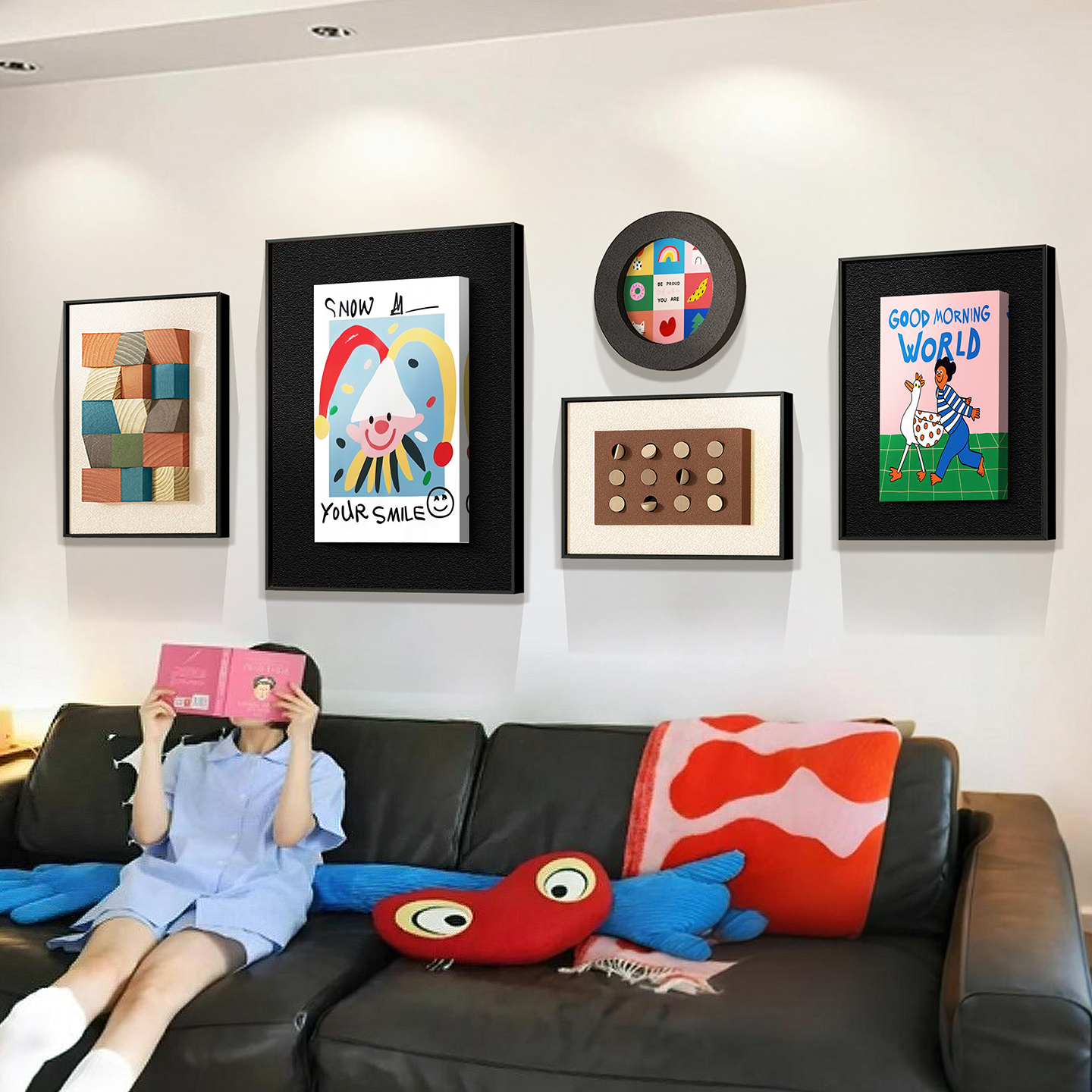 多巴胺立体百搭卡通装饰画客厅沙发背景墙挂画儿童可爱插画过道