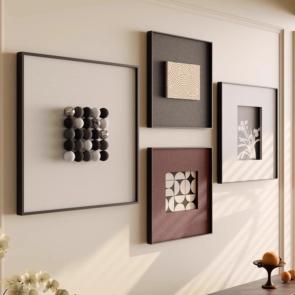 立体砂岩极简黑白意式组合客厅餐厅装饰画新款挂画背景墙沙发壁画