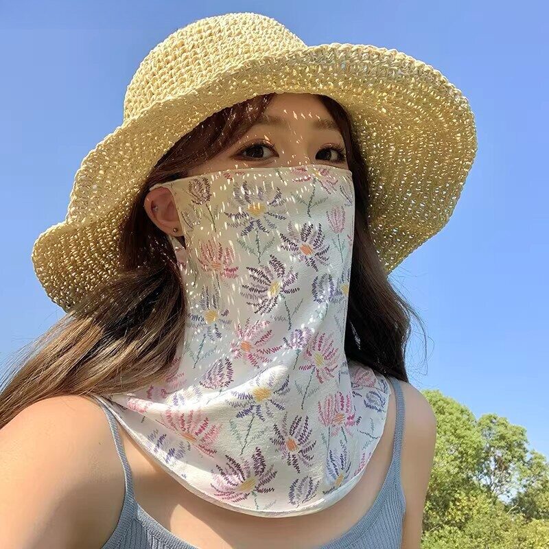 日本夏季碎花防晒面罩女款护颈遮