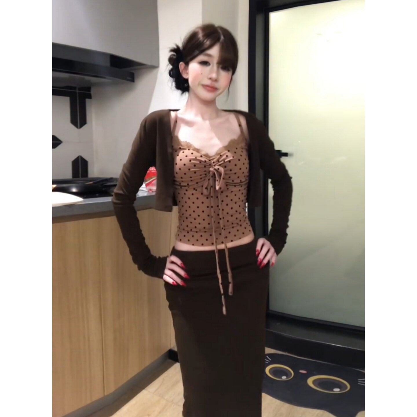 纯欲辣妹风早秋套装针织吊带上衣