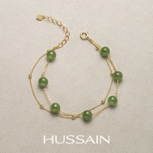 HUSSAIN赫生照影天然和田玉手链轻奢小众精致高级感手饰翡翠手镯