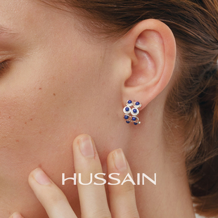 赫生HUSSAIN微漪青金石耳钉女款轻奢高级感气质大气新款纯银耳环